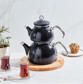 Resim AboutThePerfect Şık Emaye Çaydanlık Takımı, Siyah, Çok Renkli, Dayanıklı ve Zarif Tasarım 
