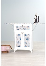 Resim Mistik Home Rose Katlanır Dolaplı Ütü Masası Beyaz Gövde, Mavi Çiçek Desenli Beyaz/mavi 