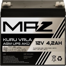 Resim Maz Akü 12 Volt 4,2 Amper (AH) Kuru Agm Vrla Güç Kaynağı Ups Akü 