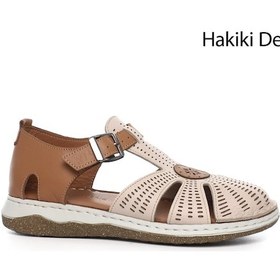 Resim Gönderi R Bej Dolgu Topuk Hakiki Deri Sandalet Bej 