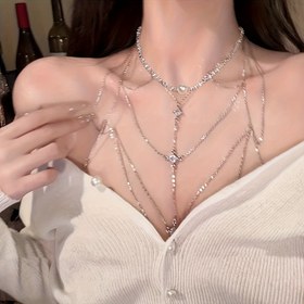 Resim 2 adet vücut zinciri kolye, yuvarlak boncuklu püskül çok katmanlı vücut zinciri, kırık gümüş renkli kolye, yazlık kadın pullu plaj bikini zinciri, sütyen vücut zinciri, yaz partisi tatil kıyafeti, kadın omuz ve boyun zinciri, doğum günü hediyesi 