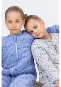 Resim Cantoy Kız Erkek Çocuk Kalın Elyaf Dolgulu Premium Kalite 2.5 Tog Desenli Uyku Tulumu Mavi Melanj 