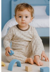Resim Breeze Erkek Bebek Pijama Takımı Desenli Beli Lastikli 9 Ay-3 Yaş, Bej Bej 