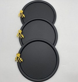 Resim 3'lü Japon Güllü Yuvarlak Siyah Çay Ve Kahve Sunum Tepsisi 22cm 