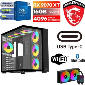 Resim MSI Msı-Şafak-Gaming Pc Ddr5 -Rx 9070XT 16GB – Intel I7 14700KF – 32GB-64GB Ddr5 Ram-1tb M.2 Ssd-Sıvı Sogutmalı - Windows 11 Pro Masaüstü Bilgisayar 