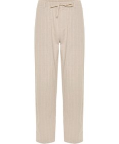 Resim Mudo Erkek Ekru Keten Karışımlı Çizgili Straight Fit Pantolon 
