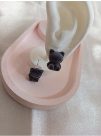 Resim Gri Peluş Kedili Küpe 