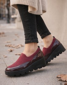 Resim Bordo Kalın Taban Kadın Günlük Comfort Ayakkabı - Kaymaz Taban 