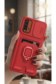 Resim AQUA AKSESUAR Xiaomi Redmi 9t Kılıf Ipli Ve Lens Korumalı Renkli Yüzüklü Askılı Telefon Kılıfı - Kırmızı 