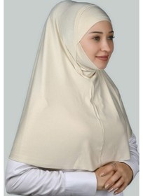 Resim Altobeh Hazır Türban Peçeli Pratik Eşarp Tesettür Nikaplı Hijab - Namaz Örtüsü Sufle (XL) - Krem 