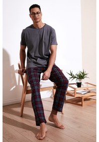 Resim Buratti Ekoseli Pamuklu Regular Fit Kısa Kollu Erkek Pijama Takımı 6572006 Füme 
