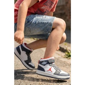 Resim In Step Eveji Lacivert Beyaz Çocuk Basketbol Ayakkabısı - Yüksek Bilekli Cırt Cırtlı Sneaker 