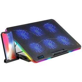 Resim WOZLO Oyuncu Gaming Rgb Laptop Notebook Soğutucu Stand 6 Fanlı 7 Yükseklik Ayarlı Telefon Tutuculu 