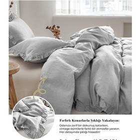 Resim Evlen Home Pamuklu Taş Yıkama Fırfırlı Nevresim Takımı Çift Kişilik 4 Parça Barella Yumuşak Nevresim Seti Gri Gri 