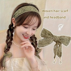 Resim İnternet Ünlüsü Süper Peri Orman Stili Nazik Kız İnce Saç Bağı Retro Eski Örgülü Saç Havlusu Twist Örgü Trendy Kız Bel Kemeri Yeşil Dekoratif Eşarp Küçük Yaka Eşarp Saç Bağı 