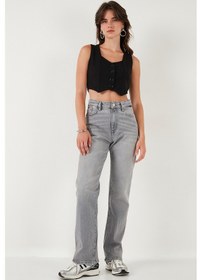 Resim Lela Slim Fit Kalp Yaka Düğmeli Kalın Askılı Crop Bayan Yelek 5865497 Siyah 