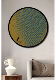 Resim Balık Sürüsünün Ardından Kürek Çeken Kadın Minimalist Ahşap Tablo Yuvarlak Tablo Çerçeve Görünüm 2-92086 - 45 X 45 
