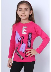Resim Hçm Kız Çocuk Uzun Kollu Tshirt Pullu Harf Baskılı Bisiklet Yaka E9 Fuşya 