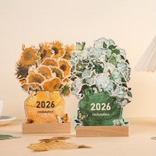 Resim 2026 Vintage Yağlı Boya Masası Takvimi Ahşap Tabanlı Şık Aylık Planlayıcı & Haftalık Çizelge Düzenleyici, Altın, Kahverengi, Yeşil, Bej, Beyaz, Siyah ve Sarı çiçekli Ayçiçeği Deseni - Ev, Ofis, Okul için 12 Aylık Randevulu Planlayıcı (Kart Eki ile Uyumlu) Bullet Journaling uyumu dekoratif masa üstü ahşap taban vintage estetik zaman yönetiminde kullanım kolaylığı, çalışma odalarına özel takvim, şekerleme saklamaya yardımcı 