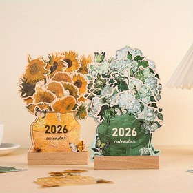 Resim 2026 Vintage Yağlı Boya Masası Takvimi Ahşap Tabanlı Şık Aylık Planlayıcı & Haftalık Çizelge Düzenleyici, Altın, Kahverengi, Yeşil, Bej, Beyaz, Siyah ve Sarı çiçekli Ayçiçeği Deseni - Ev, Ofis, Okul için 12 Aylık Randevulu Planlayıcı (Kart Eki ile Uyumlu) Bullet Journaling uyumu dekoratif masa üstü ahşap taban vintage estetik zaman yönetiminde kullanım kolaylığı, çalışma odalarına özel takvim, şekerleme saklamaya yardımcı 