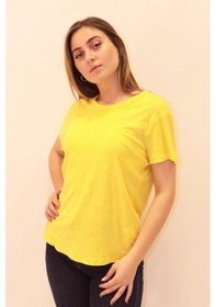 Resim Rich Kadın Organik Bisiklet Yaka T-shirt %100 Pamuk Tişört Sari 