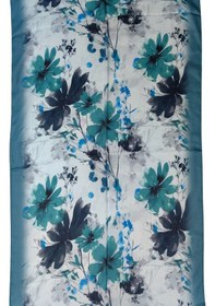 Resim Mim Eşarp Ebruli Cotton Vual Çiçek Desenli Şal 75x190 Cm Su Yeşili 