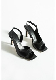 Resim Kadın Siyah Metalik İnce Topuklu Sandalet Siyah Metalik 