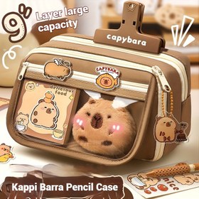 Resim Yedi Parçalı Kapibara Kalem Kutusu - Kapibara Cosplay - Okul Malzemeleri - Kapibara Bebek Stickerları Dahil - Kalem Kutusu - Okula Dönüş Malzemeleri 
