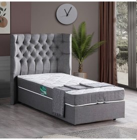 Resim Setaymobilya Baza, Matilda Tek Kişilik Baza + Başlık + Comfort Yatak, Gri 