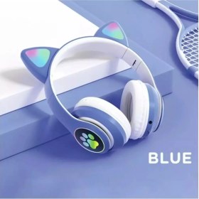 Resim Acl Kedi Kulaklı Bluetooth Kablosuz Renkli Işıklı Rgb Çocuk Oyuncu Kulaklık Hafıza Kartı Aux Girişli Kulak Üstü Kulaklık 