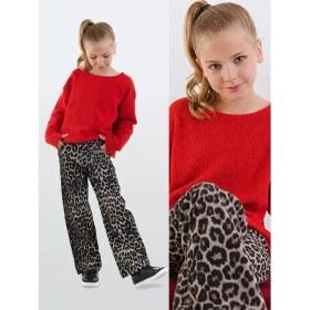 Resim Denokids Leopar Desenli Kız Çocuk Gabardin Pantolon Geniş Paça Casual 10 Yaş 