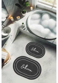 Resim Yıkanabilir Kaymaz Tabanlı Modern Desenli 2'li Banyo Paspas Takımı Obps0006 Renkli 