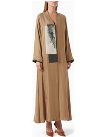 Resim Lava Design Işlemeli Ipek Abaya Modern Ve Geleneksel Estetiği Bir Arada Sunuyor Kahverengi 