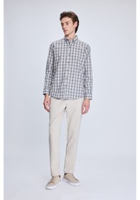 Resim Bej Slim Fit Kareli Düğmeli Yaka Uzun Kollu Pamuklu Gömlek 19151010014a 45 1964074 Bej 