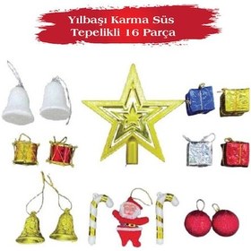 Resim Yılbaşı Karma Süs Tepelikli 16 Parça 