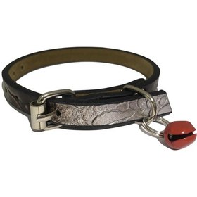 Resim Gümüş Renkli Derili 1 CM Metal Kilit Tokalı Zilli Kedi Tasması 