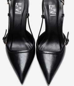 Resim LuviShoes CELIA Siyah Cilt Sivri Burunlu Kadın Dolgu Topuklu Ayakkabı 