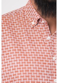 Resim Dorss Cepli Rahat Kalıp Kısa Kol Erkek Gömlek Kiremit 