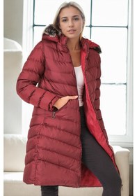 Resim Z9690 Dewberry Kürklü Kapşonlu Bayan Kaban-bordo Bordo 