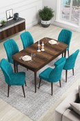 Resim Canisa Concept Rio Serisi 80x132 Açılabilir MDF Mutfak Masası Takımı Barok Desen Masa 6 Turkuaz Sandalye 