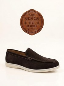 Resim BA0252%100 İçi Dışı Hakiki Deri Erkek Kahverengi Süet Casual Loafer Termo Taban Ayakkabı 