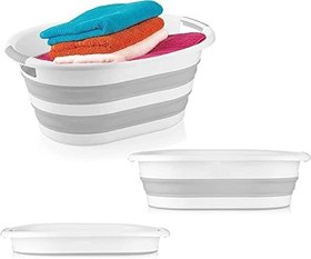 Resim 38 Litre Silikon Katlanır Çamaşır Sepeti Akordiyon Çamaşır Selesi Büyük Boy Gri/Beyaz 