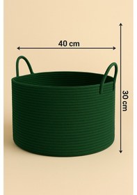 Resim Mavaux Clover Özel Pamuklu Saplı Jüt Battaniye Sepeti Hasır Oyuncak Sepeti Jüt Çamaşır Sepeti 40-30 Yeşil 