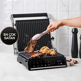 Resim Homend Grilliant 1341H Inox Gövdeli, Döküm Plakalı, 5 Programlı, Led Ekranlı Grill Tost Makinesi ve Izgara Makinesi 