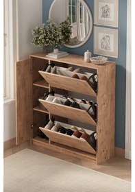 Resim Düşer Kapak Ayakkabılık 4 Kapaklı 6 Bölmeli Kayar Raflı Ayakkabılık Gizem Çam Çam 