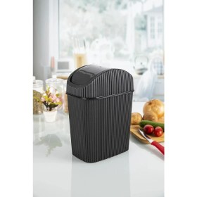 Resim Küçük Siyah Masaüstü Çöp Kutusu, 6 Lt, Mutfak ve Banyo Için Pratik ve Şık 