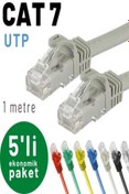 Resim IRENIS 5 Adet 1 Metre Cat7 Kablo Ethernet Network Internet Lan Kablosu, Gri 