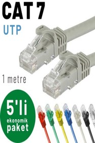 Resim IRENIS 5 Adet 1 Metre Cat7 Kablo Ethernet Network Internet Lan Kablosu, Gri 