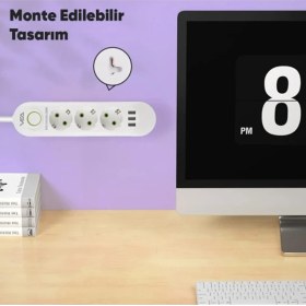 Resim Gaman Vea 1.5 Metre 3'lü Akım Korumalı Priz ve 3'lü USB Şarj Aleti 3000 Watt Beyaz 