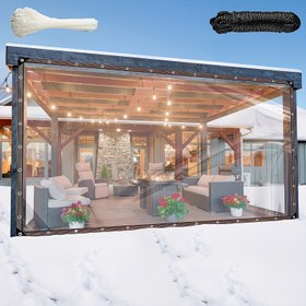 Resim Ağır Hizmet Şeffaf Vinil Su Geçirmez Tarpaulin - Gözlerle, Halatlarla ve Bağlarla Donatılmış, Dış Mekan Kullanımı İçin Uygun - Verandalar, Tavuk Evi, Veranda Gölgelikleri, Bitki Kapakları ve Kamp İçin Mükemmel. 